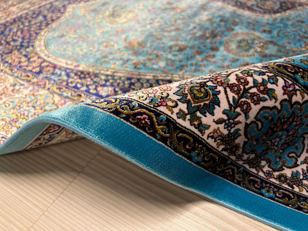 Blue Silk Muslim Prayer Rug, Islamic Gift Rug (2.62X4.10 ft)