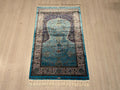 Blue Silk Muslim Prayer Rug, Islamic Gift Rug (2.62X4.10 ft)
