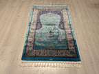 Blue Silk Muslim Prayer Rug, Islamic Gift Rug (2.62X4.10 ft)