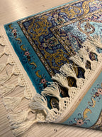 Blue Mini Silk Rug, Small Turkish Table Rug (2x3 ft)