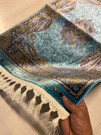 Blue Mini Silk Rug, Small Turkish Table Rug (2x3 ft)