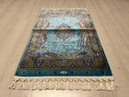 Blue Mini Silk Rug, Small Turkish Table Rug (2x3 ft)