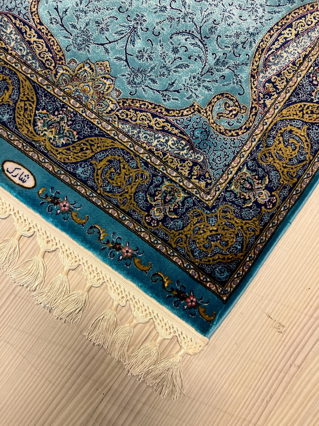 Blue Mini Silk Rug, Small Turkish Table Rug (2x3 ft)