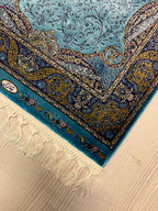 Blue Mini Silk Rug, Small Turkish Table Rug (2x3 ft)