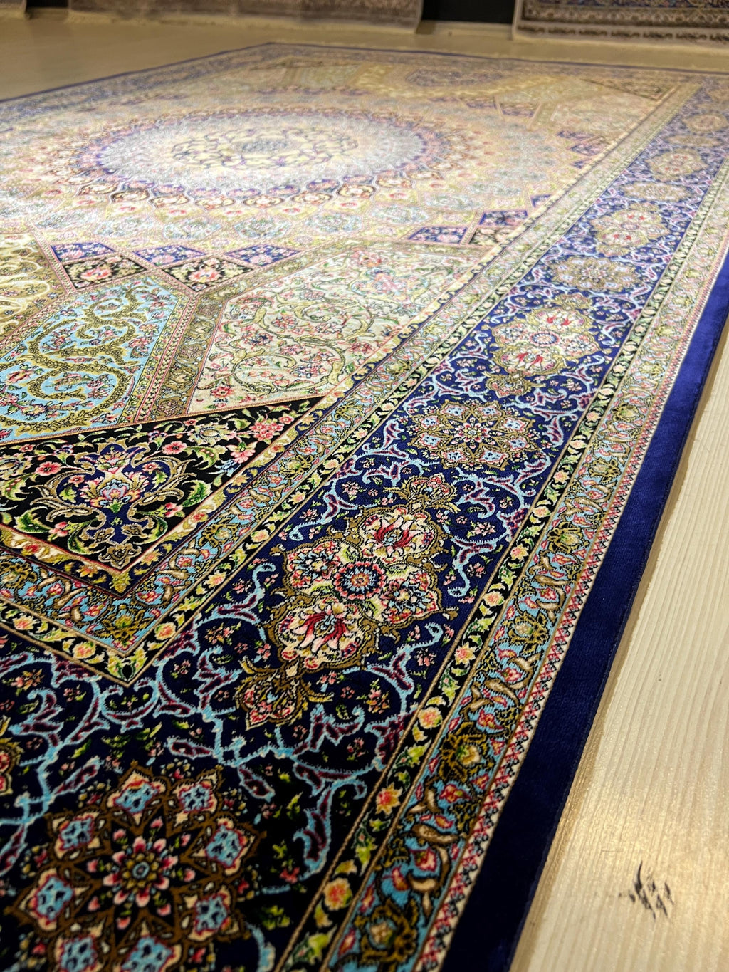 6x8 ft Turkish Modal Silk Rug, Floral Medallion Carpet, Luxury Living Room Decor