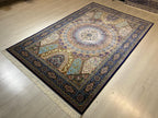 6x8 ft Turkish Modal Silk Rug, Floral Medallion Carpet, Luxury Living Room Decor