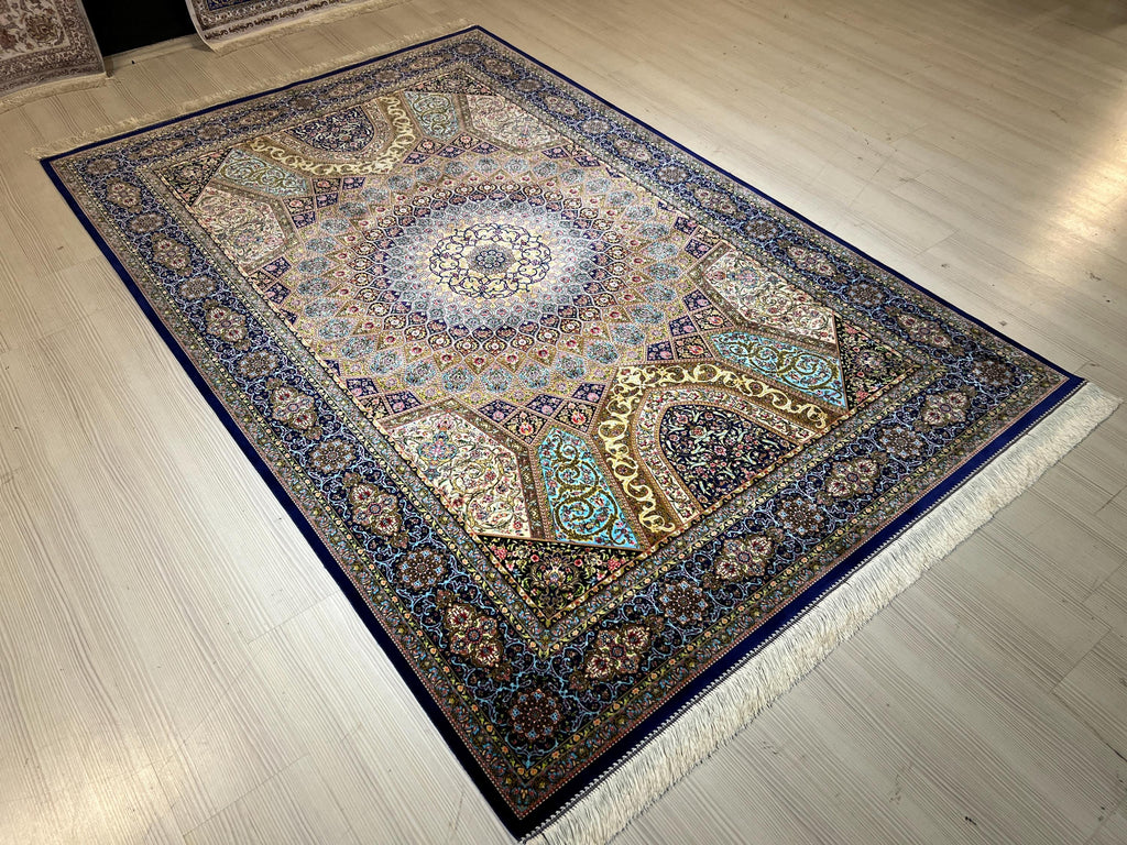 6x8 ft Turkish Modal Silk Rug, Floral Medallion Carpet, Luxury Living Room Decor