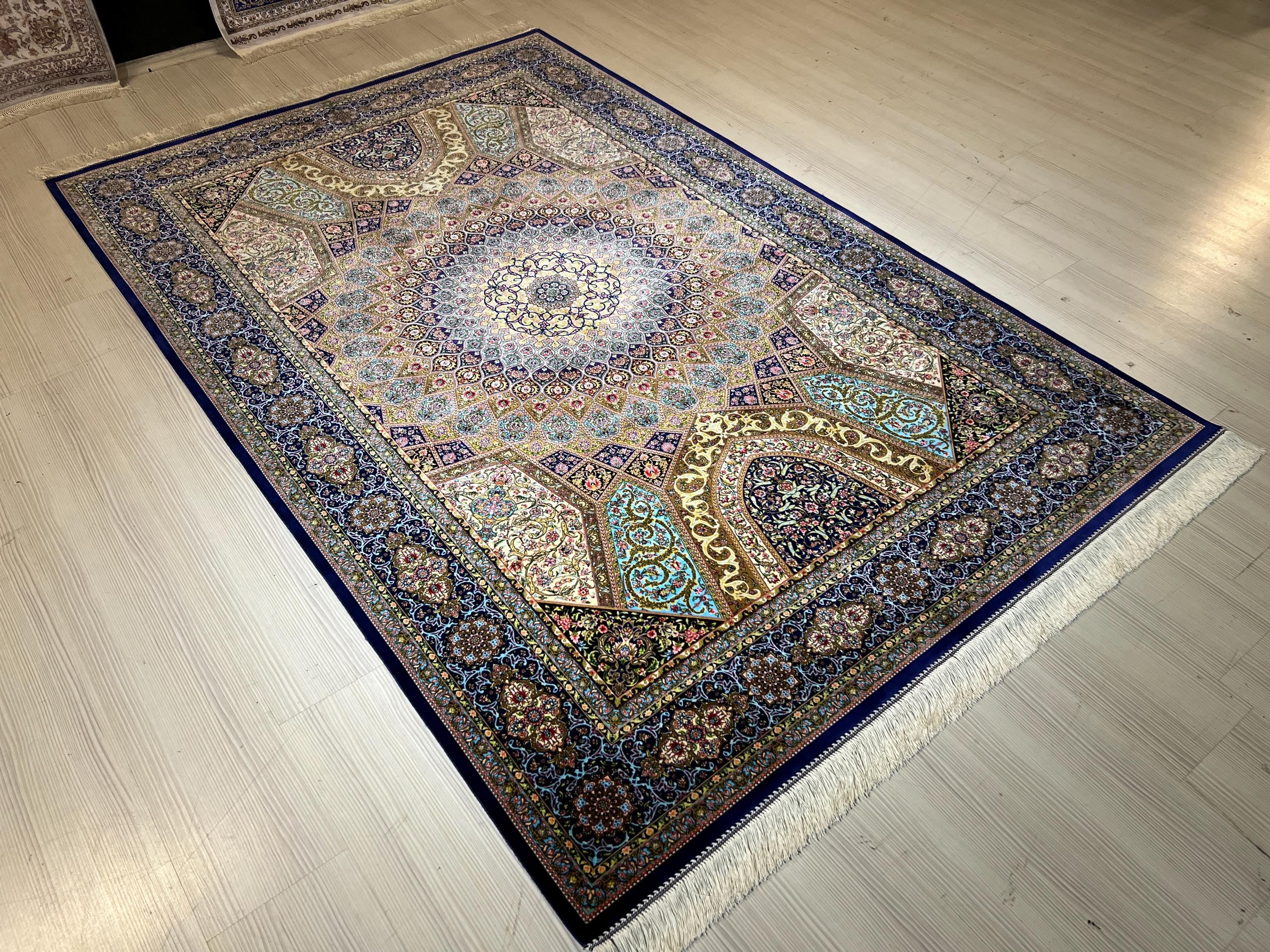 6x8 ft Turkish Modal Silk Rug, Floral Medallion Carpet, Luxury Living Room Decor