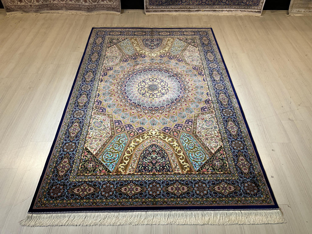 6x8 ft Turkish Modal Silk Rug, Floral Medallion Carpet, Luxury Living Room Decor