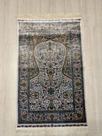 Ivory Floral Mihrab Modal Silk Rug 2.6x4.1 ft, Prayer Design Accent Area Rug