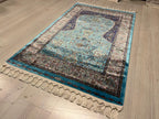 Blue Silk Muslim Prayer Rug, Islamic Gift Rug (2.62X4.10 ft)