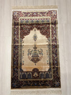 3x4 ft Modal Silk Prayer Rug, Mihrab Floral Turkish Prayer Mat
