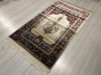 3x4 ft Modal Silk Prayer Rug, Mihrab Floral Turkish Prayer Mat