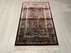 3x4 Tree Life Rug, Modal Silk Rug, Burgundy Area Carpet, Turkish Decor