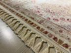 6x8 ft Cream Bamboo Silk Rug, Soft Medallion Design, Turkish Living Room Decor