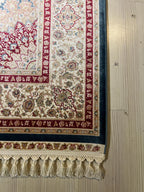 5x8 ft Blue Medallion Silk Rug, Turkish Rug, Living Room Decor