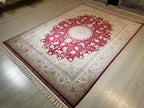 Red Gold Medallion Modal Silk Rug, Turkish Style (5X8 ft)