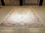 5x8 Medallion Silk Rug, Ivory Oriental Area Rug for Living Room