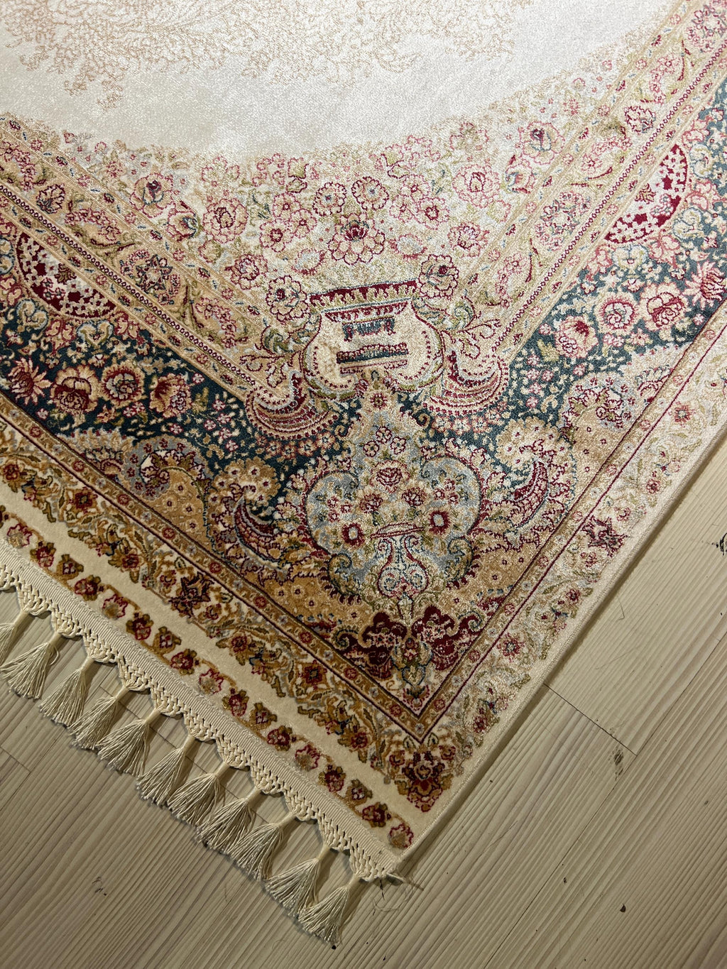 5x8 Medallion Silk Rug, Ivory Oriental Area Rug for Living Room