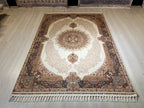 5x8 Medallion Silk Rug, Ivory Oriental Area Rug for Living Room
