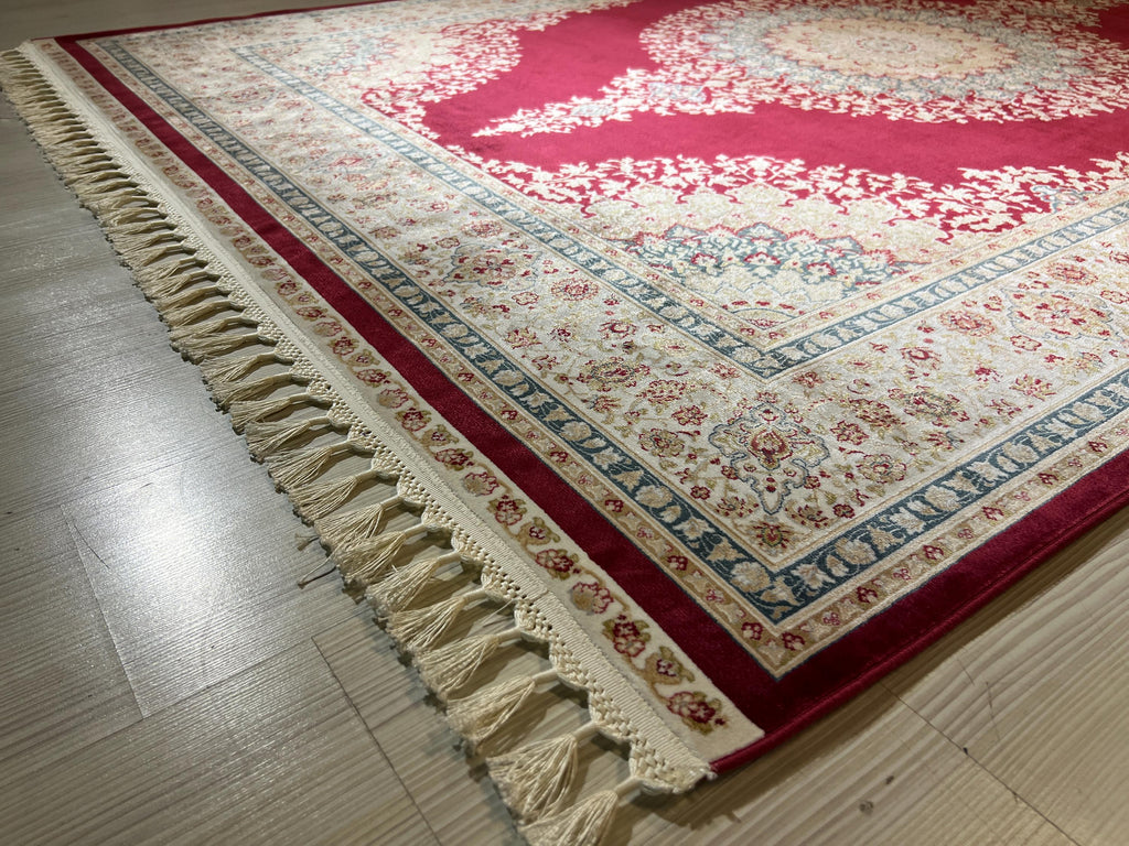 Red Modal Silk Rug 5x8, Oriental Medallion Design, Luxury Home Decor