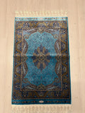 Blue Mini Silk Rug, Small Turkish Table Rug (2x3 ft)
