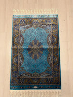 Blue Mini Silk Rug, Small Turkish Table Rug (2x3 ft)