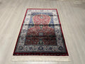 Red Blue Bamboo Silk Prayer Rug, Luxury Janamaz (2.62X4.10 ft)