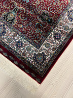 Red Blue Bamboo Silk Prayer Rug, Luxury Janamaz (2.62X4.10 ft)