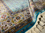 5x8 ft Turquoise Floral Field Modal Silk Rug, Turkish Living Room Rug