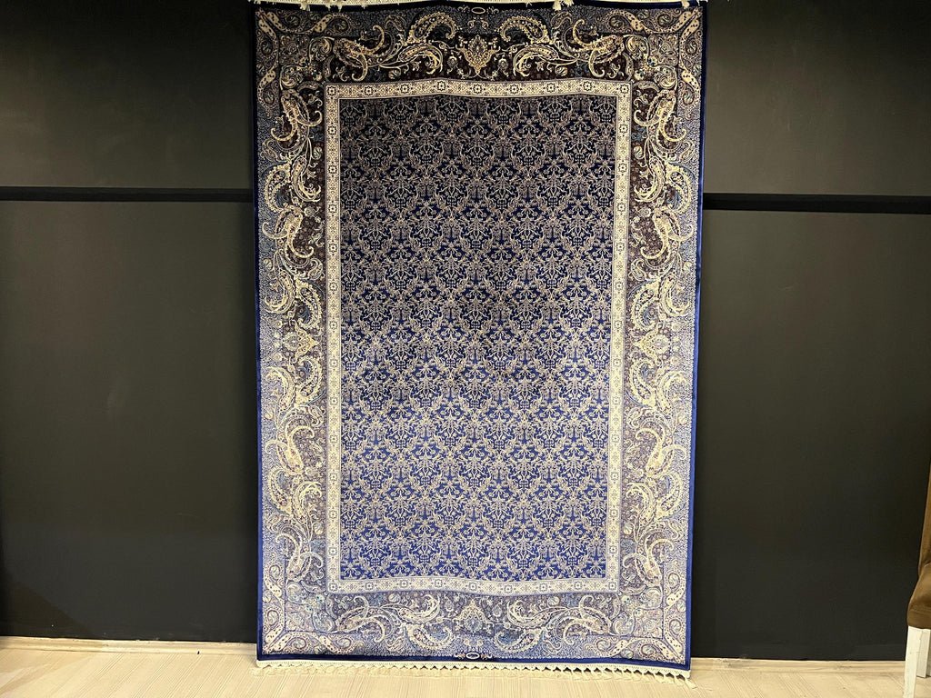 5x8 ft Blue Floral Modal Silk Rug, Elegant Living Room Rug