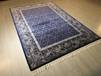 5x8 ft Blue Floral Modal Silk Rug, Elegant Living Room Rug