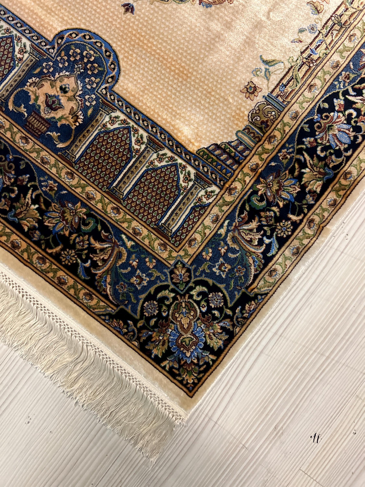 Beige İslamic Silk Prayer Mat, Muslim Gift Prayer Rug