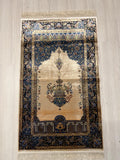 Beige İslamic Silk Prayer Mat, Muslim Gift Prayer Rug