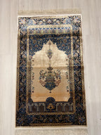 Beige İslamic Silk Prayer Mat, Muslim Gift Prayer Rug