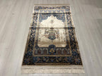 Beige İslamic Silk Prayer Mat, Muslim Gift Prayer Rug