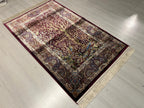 3x4 Tree Life Rug, Modal Silk Rug, Burgundy Area Carpet, Turkish Decor