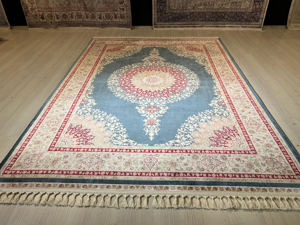 5x8 ft Blue Medallion Silk Rug, Turkish Rug, Living Room Decor