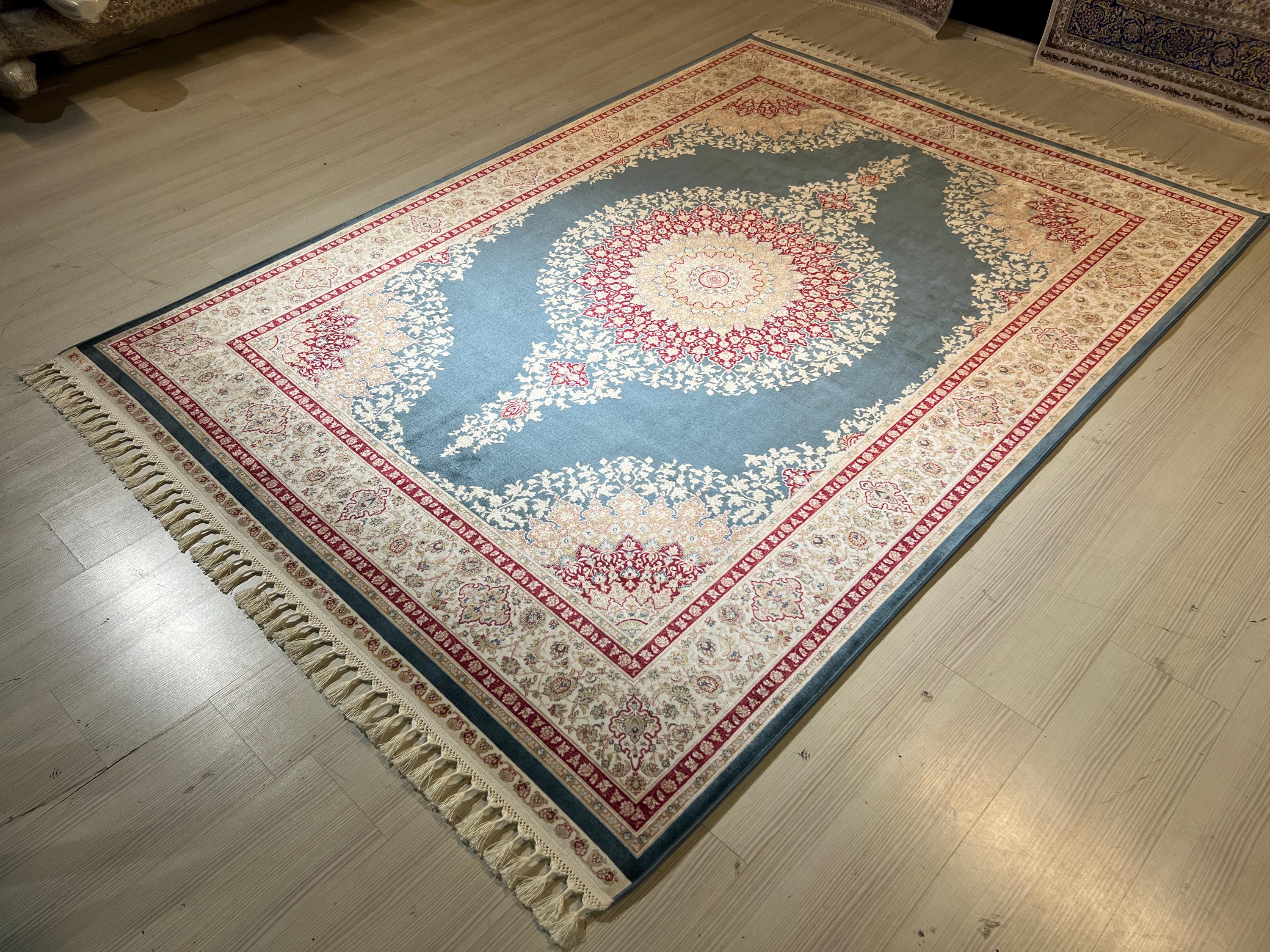 5x8 ft Blue Medallion Silk Rug, Turkish Rug, Living Room Decor