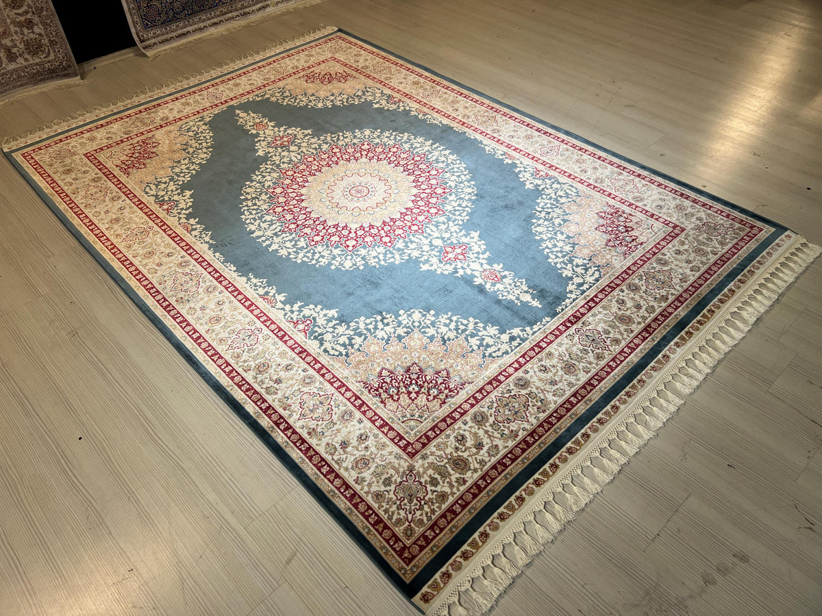 5x8 ft Blue Medallion Silk Rug, Turkish Rug, Living Room Decor