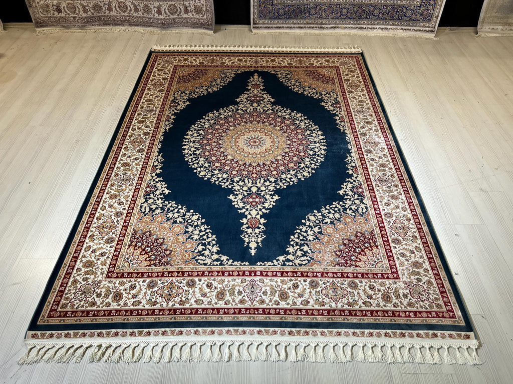 5x8 ft Blue Medallion Silk Rug, Turkish Rug, Living Room Decor