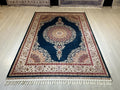 5x8 ft Blue Medallion Silk Rug, Turkish Rug, Living Room Decor