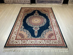 5x8 ft Blue Medallion Silk Rug, Turkish Rug, Living Room Decor