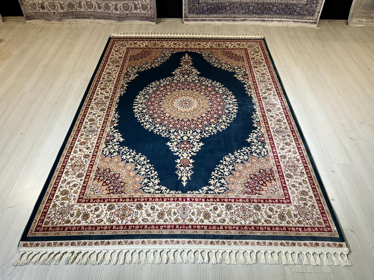 5x8 ft Blue Medallion Silk Rug, Turkish Rug, Living Room Decor