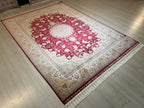 Red Gold Medallion Modal Silk Rug, Turkish Style (5X8 ft)