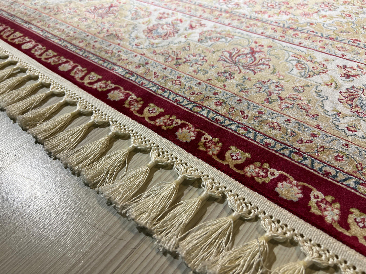 Red Gold Medallion Modal Silk Rug, Turkish Style (5X8 ft)
