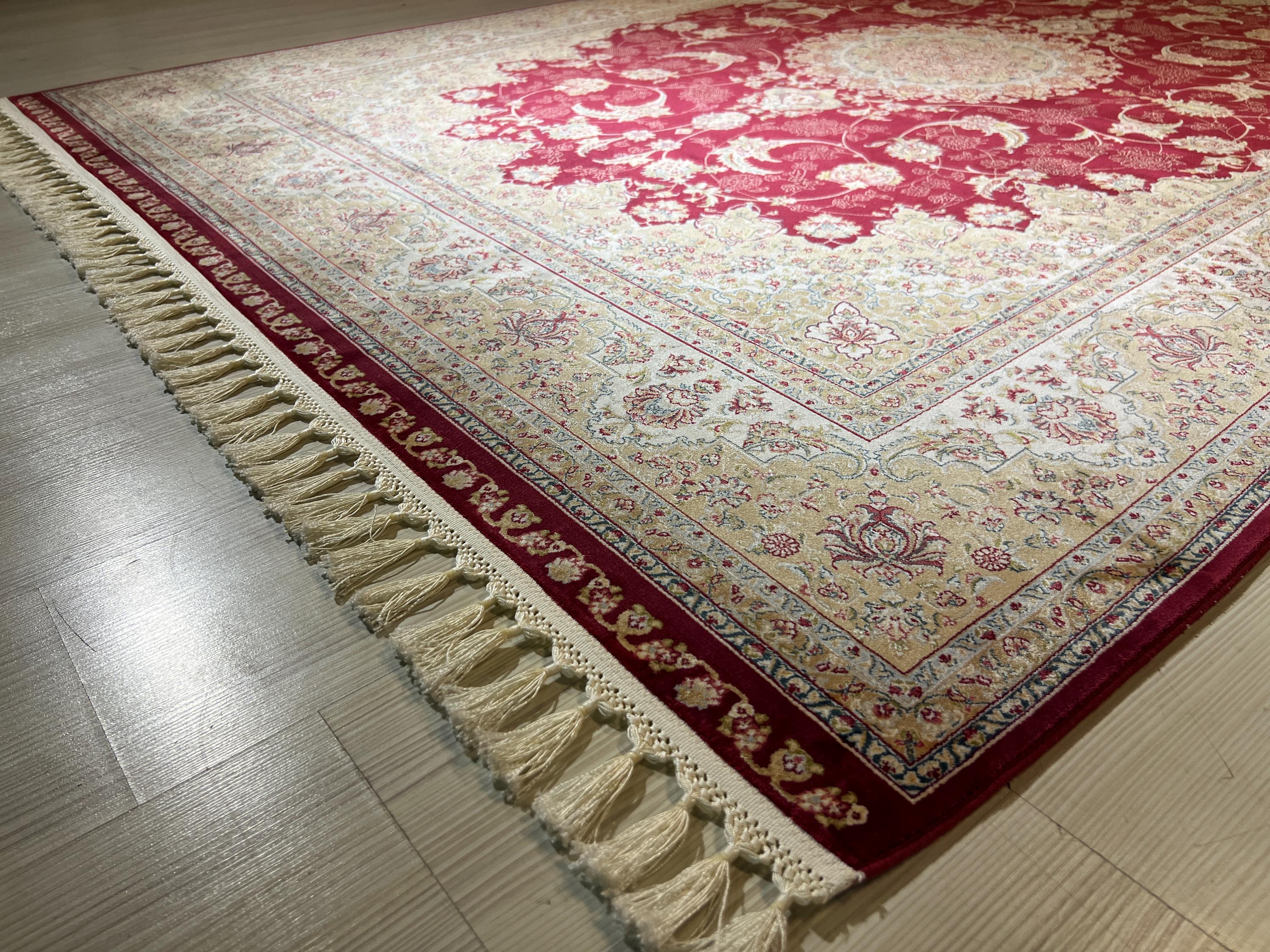Red Gold Medallion Modal Silk Rug, Turkish Style (5X8 ft)