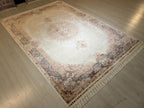 5x8 Medallion Silk Rug, Ivory Oriental Area Rug for Living Room