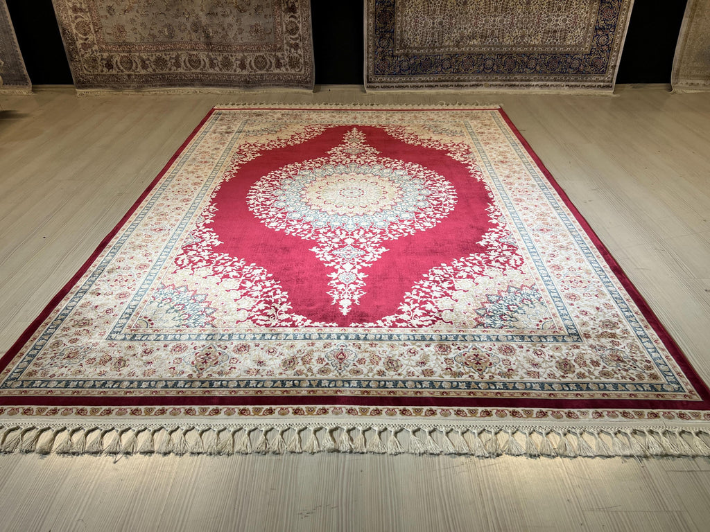 Red Modal Silk Rug 5x8, Oriental Medallion Design, Luxury Home Decor