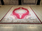 Red Modal Silk Rug 5x8, Oriental Medallion Design, Luxury Home Decor